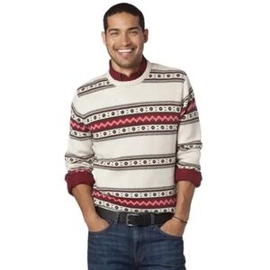 Chaps Logan Christmas Sweater Men’s L Heavy Red Cream Pattern Pullover Crew Neck